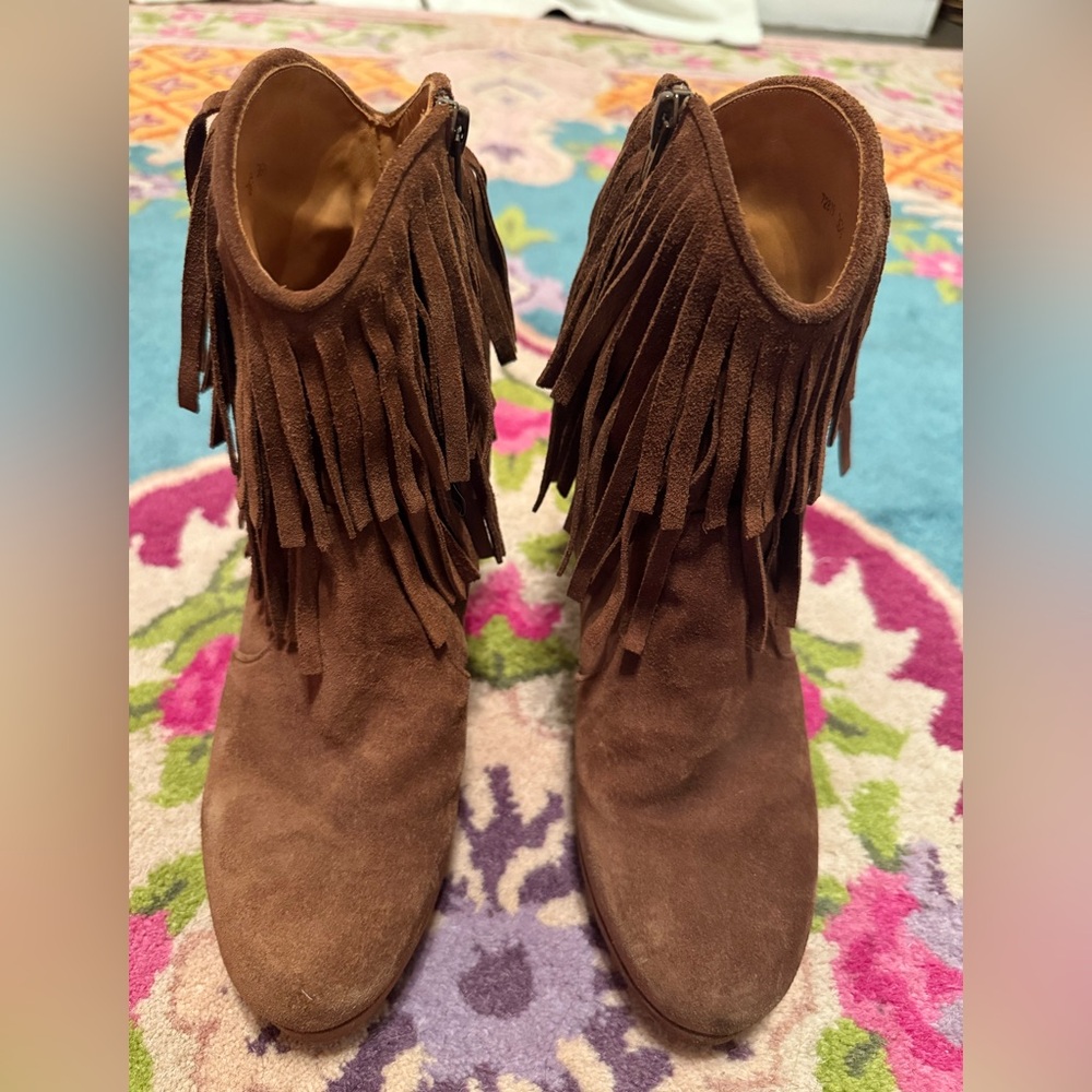 Chie Mihara Brown Suede Fringe Booties — EU 36.5 / US 6–6.5 Never Worn No box
